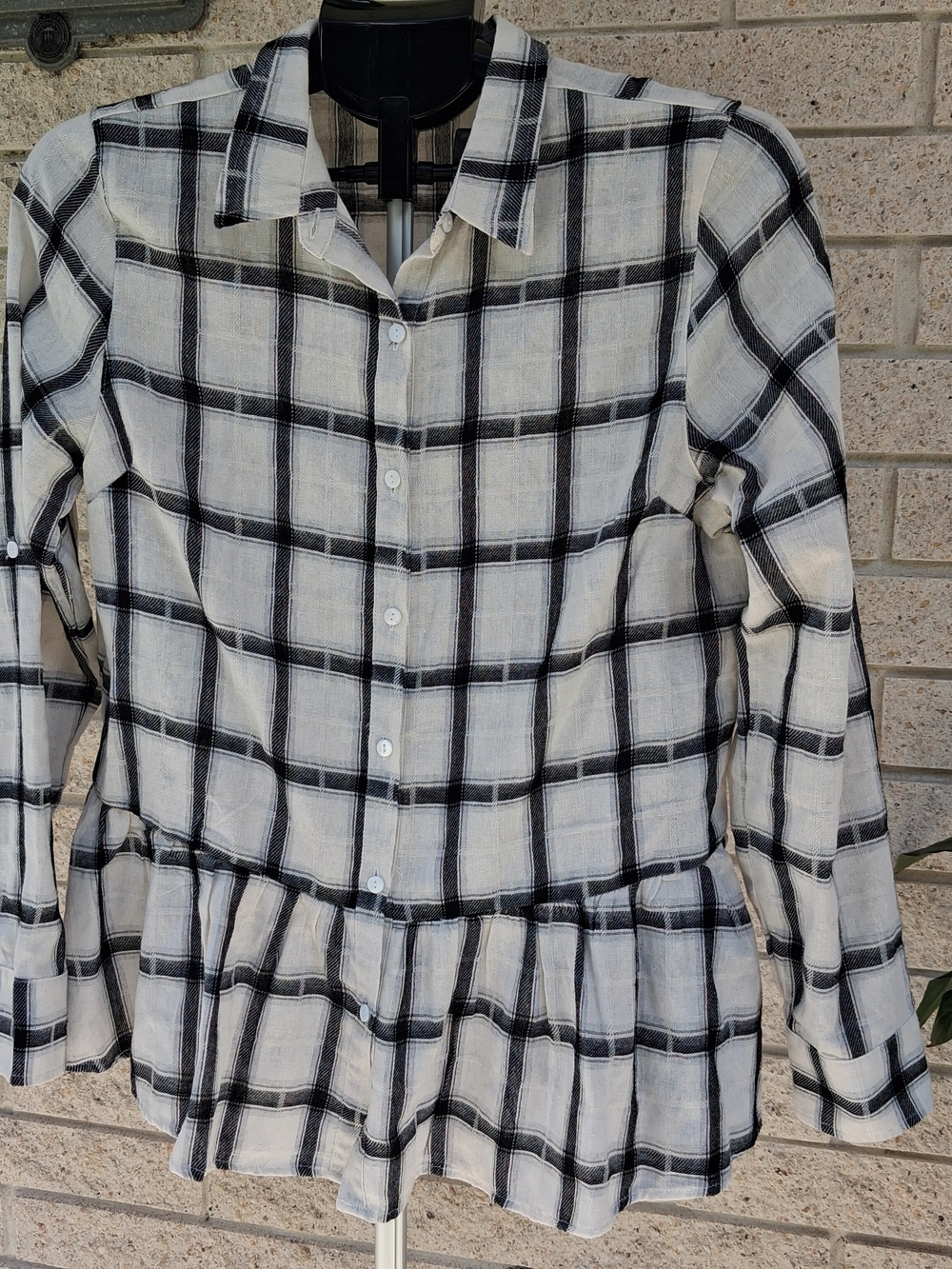Hayden Black & White Plaid Peplum Button-Down Shirt